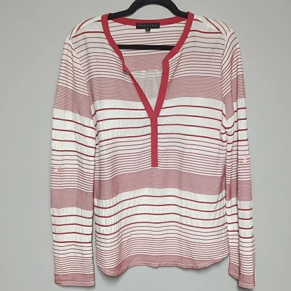 Sanctuary Pink and White V Neck Blouse